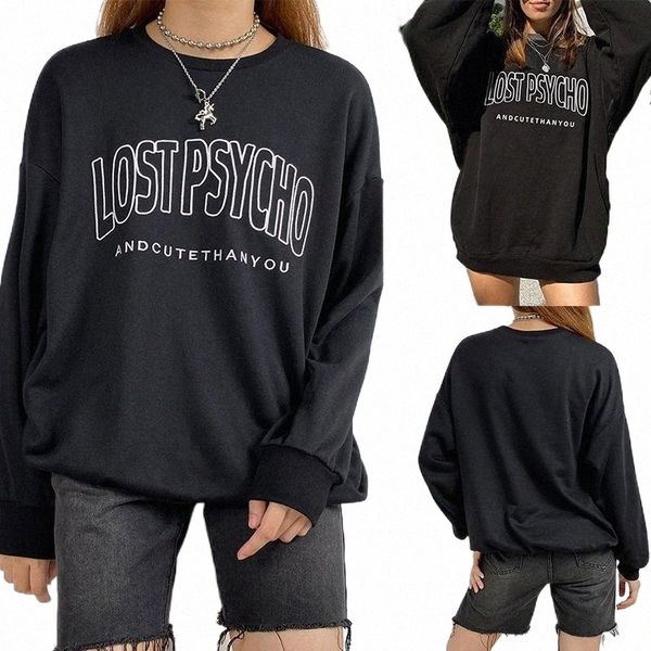 

women oversize hoody y2k aesthetics streetwear o neck female sweatshirts gothic hoodies women's & v65t#, Black