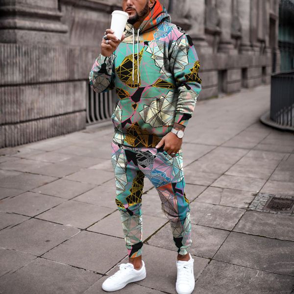 

mens tracksuits fashion tracksuit men hoodies hiphop pullover hooded sweater y2k geometric printing mens casual trousers set 220915, Gray