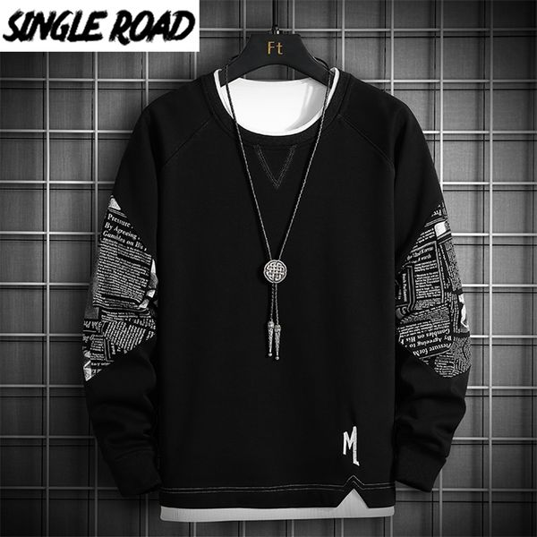 

mens hoodies sweatshirts single road crewneck sweatshirt men spring harajuku oversized japanese streetwear black hoodie men sweatshirts hood