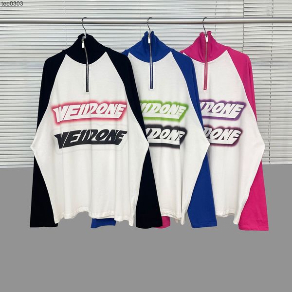 

correct we11doness 22 autumn new men's stripe splice 5m lettering zipper long sleeve women's t-shirt student class uniform, White;black