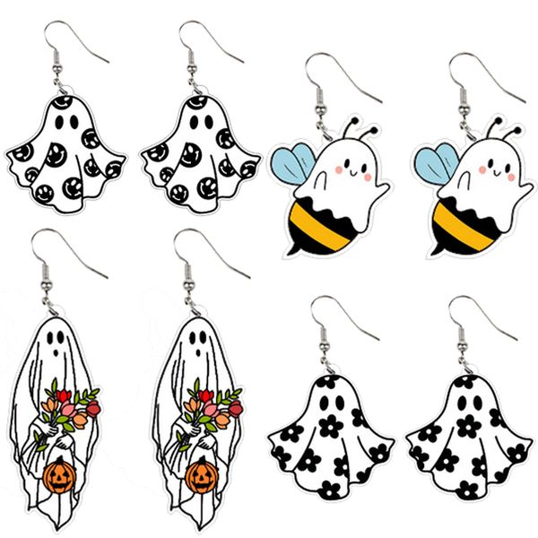 

dangle chandelier fashion bee flower ghost halloween earrings for women hallowmas smiling face pumpkin specter acrylic drop party 220914, Silver