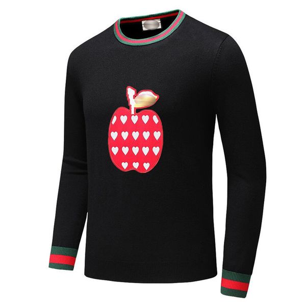 

designer men sweater black chest red apple embroidery print brand logo embroidery classic crew neck knitwear paris luxury pullovers -3xl tc, White;black