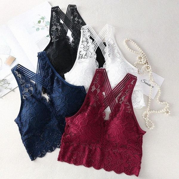 

bras linbaiway women underwear lace lingerie cross strap bralette wire soft deep v-neck femme girls vest brassiere i0lp#, Red;black