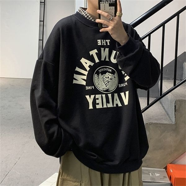 

men s hoodies sweatshirts privathinker korean oversized graphic printed man casual winter fleece male loose pullovers 220914, Black