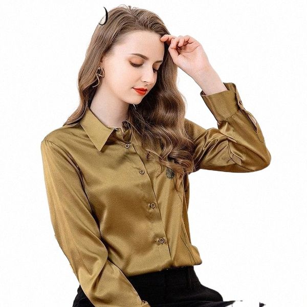 

women's blouses & shirts miuximao 2021 summer silk loose blouse shirt fashion long sleeve vintage elegant designer womens q6be#, White