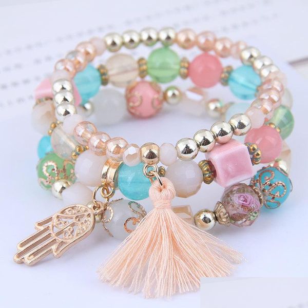 

charm bracelets 5 colors bohemian beaded bracelets set mtilayer palm tassel pendant temperament bracelet for women girls fashion jewe dhpve, Golden;silver