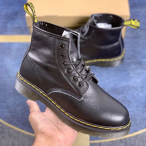 

2022 women boots cowhide leather designer buckle bee thick sole shoes ladies dr.martens fashion short boot frenulum high heeled, Black