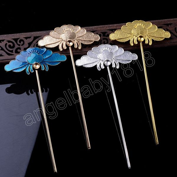 

vintage flower drop oil hairpin ancient palace style hair sticks women girls hair accessories wedding jewelry gift, Slivery;white