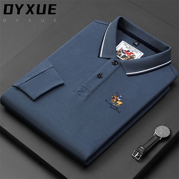 

men's polos 100% cotton man brand shirt mens casual 3d embroidery shirts long sleeve highend polo business men clothing 220915, White;black