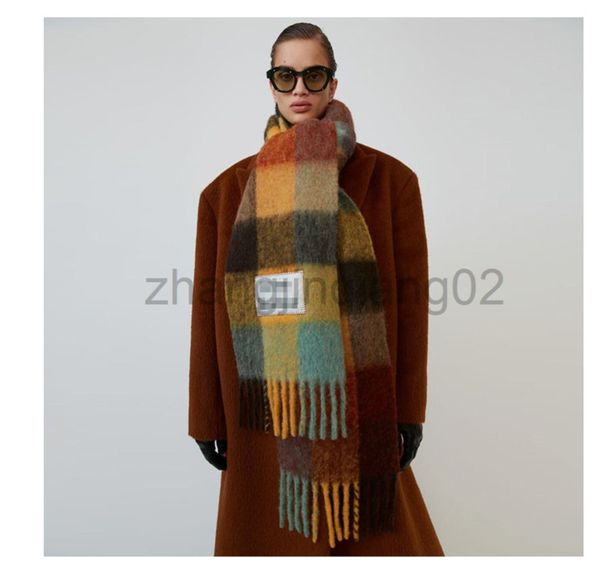 

designer cashmere head acne studio scarf woman mens luxe fashion brands shawl rainbow tassel autumn winter thick warm student bib thickened, Blue;gray