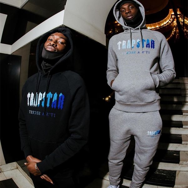 

men's hoodies sweatshirts trapstar london hoodie men woman white blue towel embroidery letter pullover fleece grey hooded thick 220915, Black