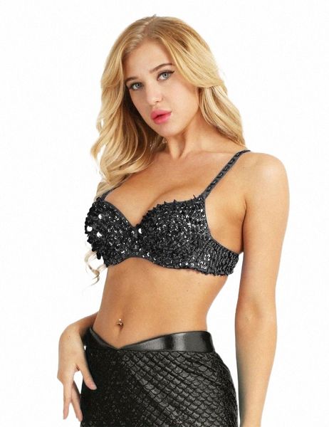 bras women adjustable bra fashion sparkle sequins beading padded underwire brassiere for raves dances club wear belly dancing i4dg#, Red;black