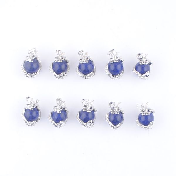 

dragon wrap natural gemstone pendants lapis lazuli round ball 16mm bead reiki chakra healing amulet women man jewelry dn3133, Silver
