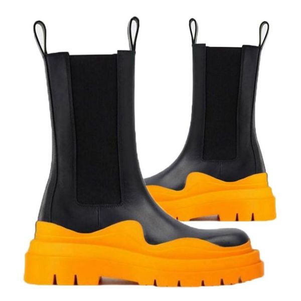 

women man bottega tangerine boots luxury tire lean leather chelsea women's booties men lug platform chunky shoes lady knight boots desi, Black