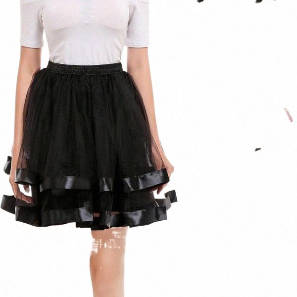 

women girls candy color tulle skirts party petticoat ball gown skirt princess two-layer tutu pettiskirt 16 colors i8ry#, Black