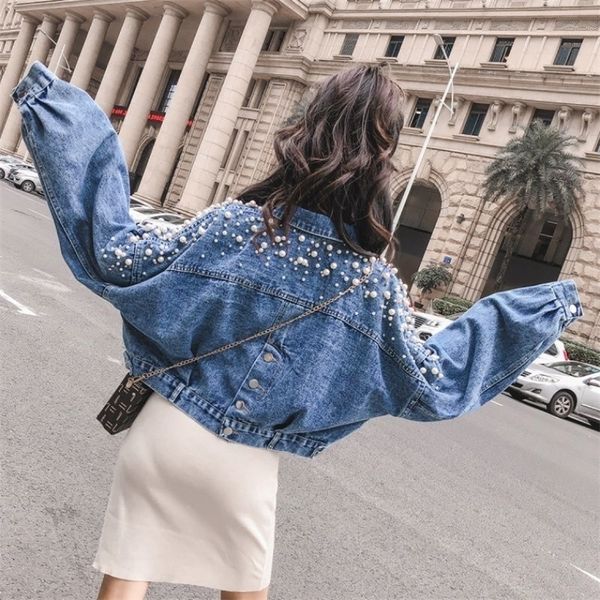 

womens jackets beading jean denim short jackets for women loose chaqueta mujer office coat autumn flower female chaquetas oversized outerwea, Black;brown