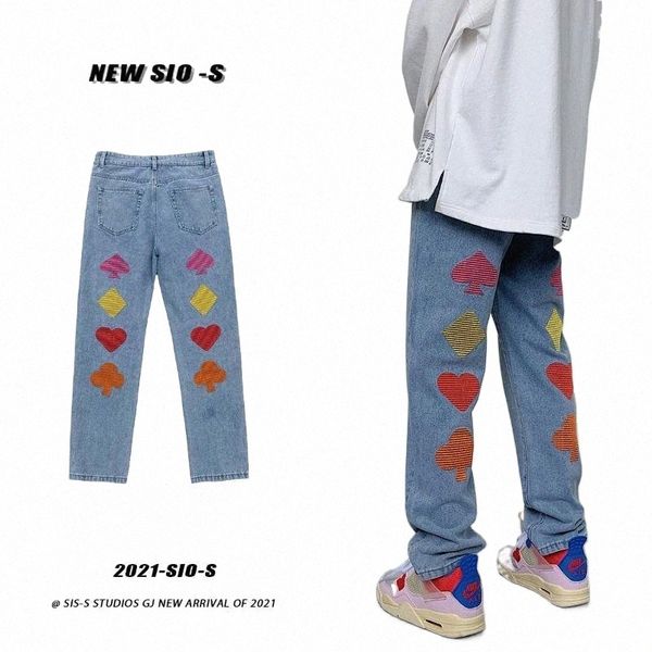 

men's jeans 2021 seasons suitable for printing straight loose casual trousers large size s-4xl campus youth clothing e4nz#, Blue