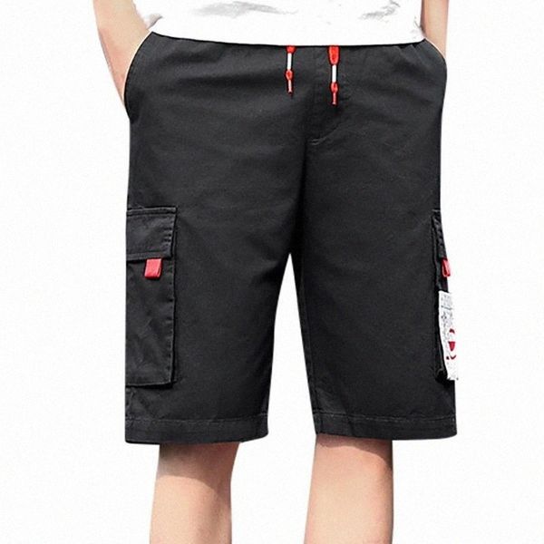 

fashion casual cargo shorts men plus size pockets loose streetwear summer patchwork stylish men's f5gh#, White;black