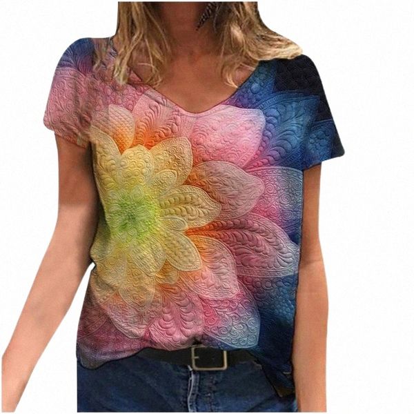 

women's blouses & shirts feitong floral print shirt blouse women fashion v-neck short sleeve casual loose office lady elegant party f8, White