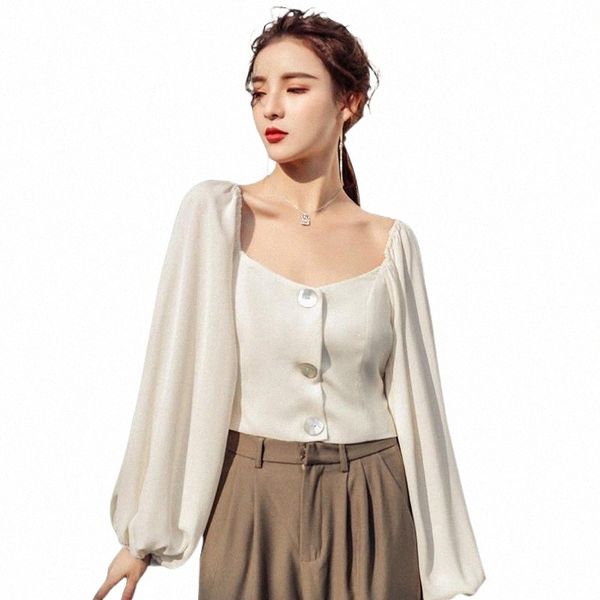 

short puff sleeve blouse women ol work wear square collar fashion zipper up shirts ladies vintage office blusa girls women's blouses &, White