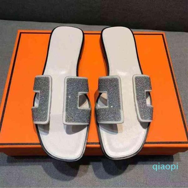 

slipper fashion designer luxury women slippers classic h leather sandals flat fashion casual shoes beach party wedding223s, Black