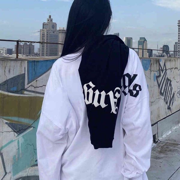 

designer mens t shirt pa 22 lm letter long-sleeved t-shirt american hip-hop tide brand sweater cotton loose oversize tee, White;black