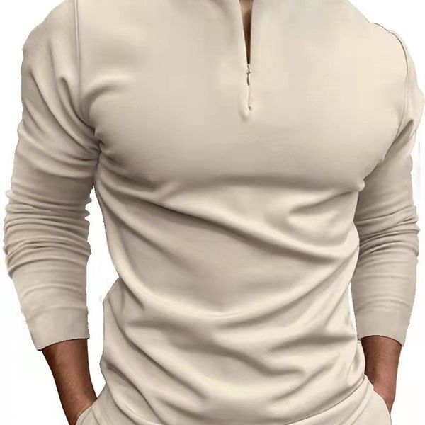 

men's polos casual polo shirt khaki collarless long sleeve zipper design harajuku men streetwear fashion s-3xl 220915, White;black