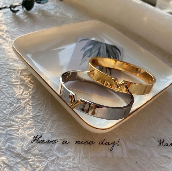 

titanium steel bangle women love designer bracelets silver rose gold bangles v letter color narrow bracelet fashion jewelry lady party gifts, Black