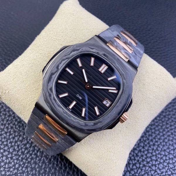 

diw 5711 men's watch mechanical cal.324 movement 40 mm carbon fiber material sapphire crystal glass waterproof top, Slivery;brown