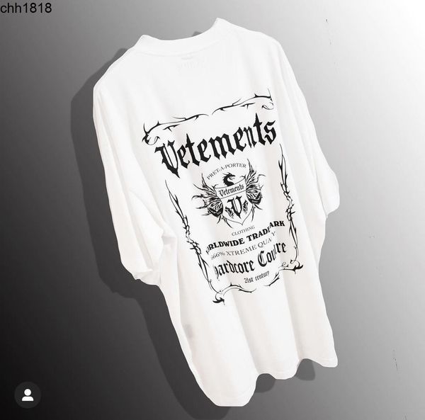 

2022 summer new fashion brand vetementss events dragon logo sanskrit letter printed men's and women's short sleeve t-shirt, White;black