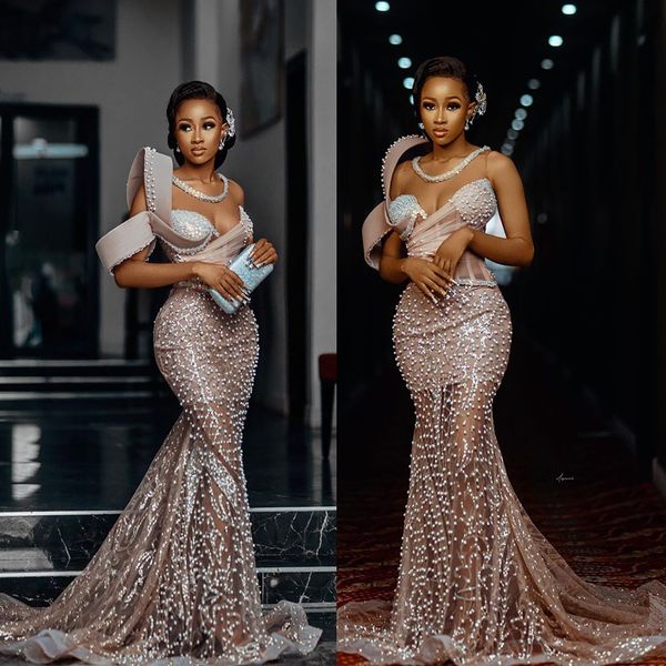 

pearls evening dresses shiny illusion sequined mermaid prom dress custom made elegant designed scoop neck formal party gown, Black;red