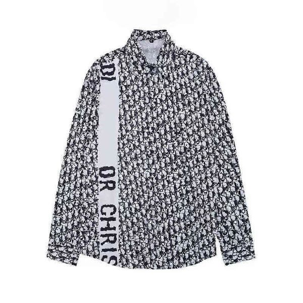 

long sleeve shirt mens designer clothing turn down collar plaid letter print shirt man hip-hop street style causal cotton fashion hawaii, White;black