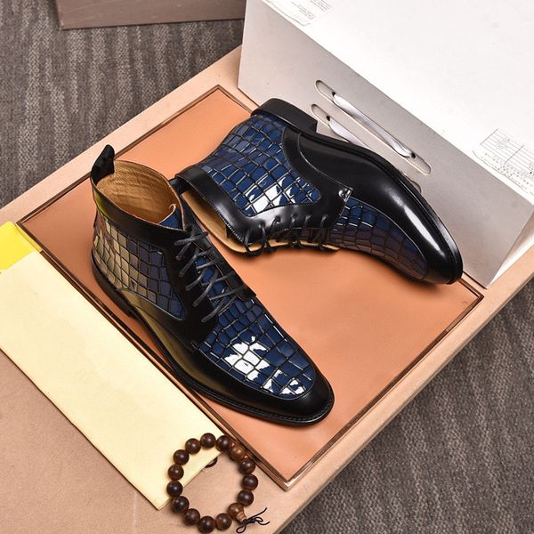 

autumn and winter high-shoes men's first layer cowhide business casual shoesss men lace-up shoess size 38-44, Black