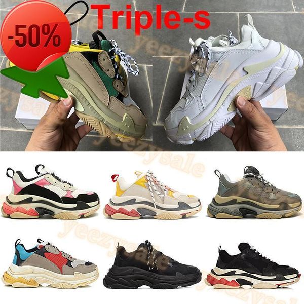 

2022 triple s clear sole paris crystal casual shoes mens black white grey beige green yellow vintage women sneakers us 6 -12