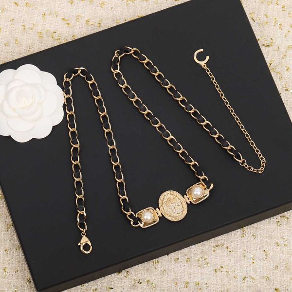 

2022 luxury quality charm pendant waist belt in black genuine leather and diamond in 18k gold plated have box stamp ps7551, Silver