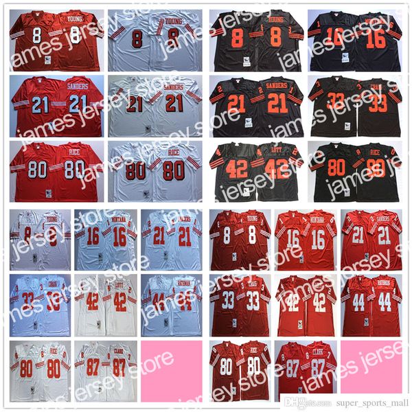 

80 jerry rice football jersey stitched mitchell and ness 8 steve young 33 roger craig 42 ronnie lott 44 tom rathman, Black;red