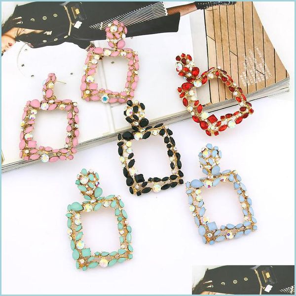 

charm charm crystal stone big square drop earrings gold sier color round metal dangle for women gift jewelry 102 m2 delivery 2021 dhse dhbcv, Golden