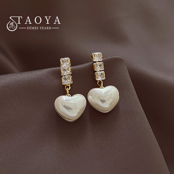 

design sense imitation pearl heart pendant zircon earrings 2022 goth girl fashion jewelry party sweet accessories for woman gift, Silver
