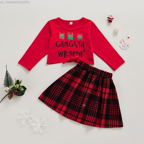 

special occasions citgeett autumn christmas kids girls short skirt set bowknot letter print pullover plaid a-line suit clothes xmas set l220, Blue