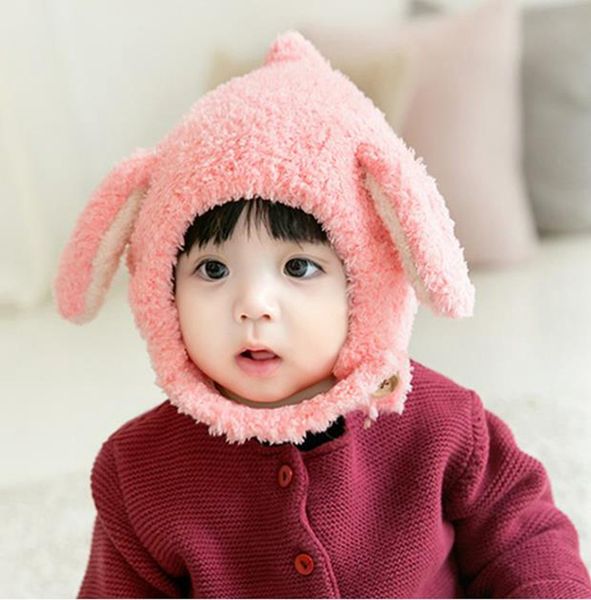 

winter baby hat warm plush animal kids caps with long ear cute earflap children hats fashion infants accessories 5 colors wholesale dw6777, Yellow