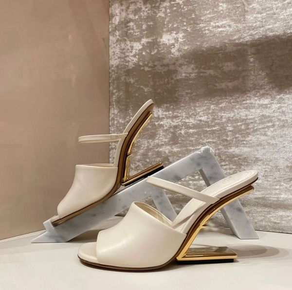 

famous brands first sandals shoes women open toe slippers & pumps sculptural f-shaped heel lady party wdding dress eu35-43 shoebox, Black