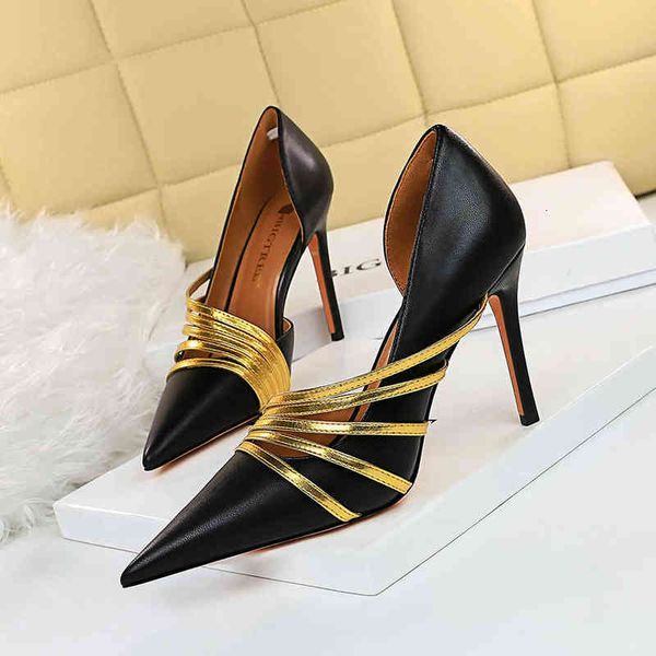 

3165-3 sandals fashion slim nightclub high heels thin super color matching belt side hollow single shoes, Black