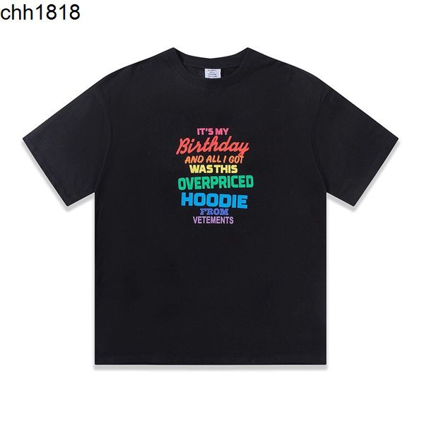 

men's t-shirts high version summer new vetementss events happy english printed men's and women's loose short sleeve t-shirt, White;black