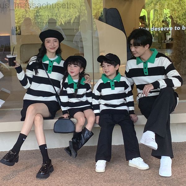 

family matching outfits clothing group parents to family children if they show korean polo sweater kill matching l220916, Blue