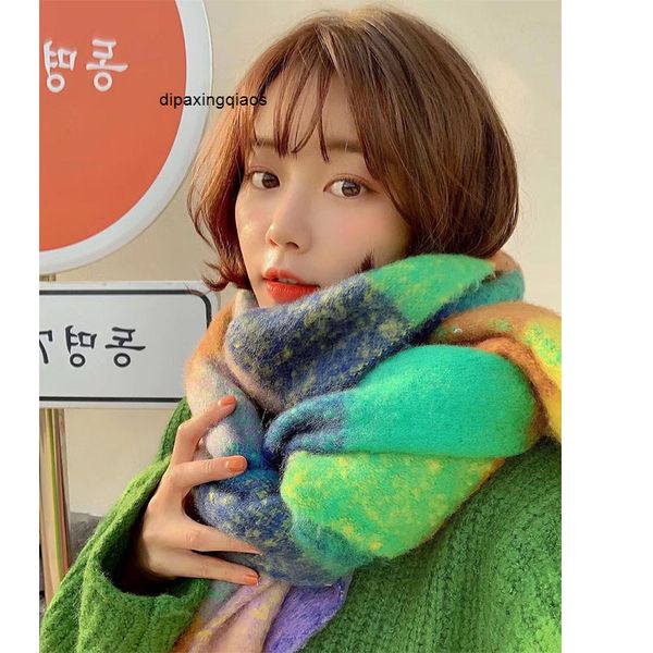 

designer scarf acne sweden studios ac letter color tassel stitched alpaca hair mohair wool plaid autumn winter warm, Blue;gray