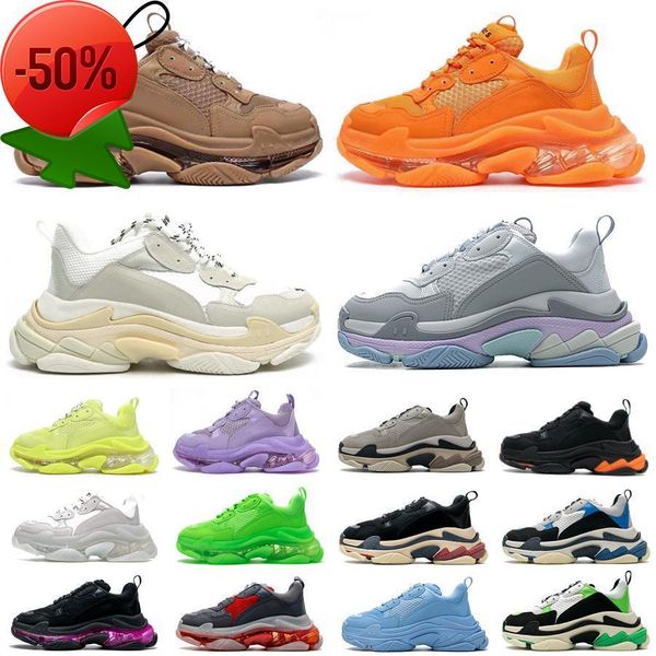 

paris 17fw triple s clear sole sneakers walking mens women casual shoes all white black pink green gret rainbow sports outdoor old dad shoe
