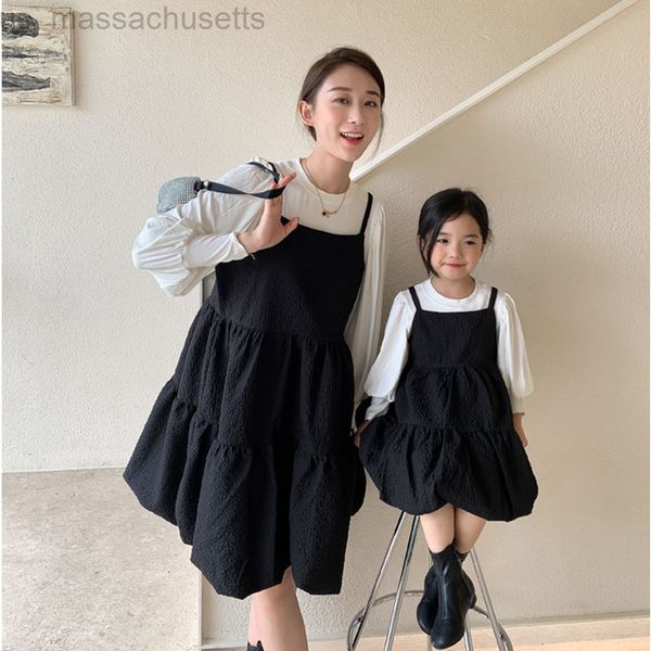 

family matching outfits korean three-dimensional flower suspender dress and blouse family look autumn new family matching outfit dresses l22, Blue