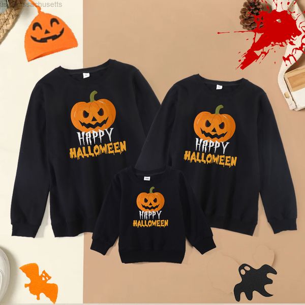 

family matching outfits autumn clothes children long-sleeved pullover sweatershirt halloween cartoon pumpkin letter printing parent-child sw, Blue