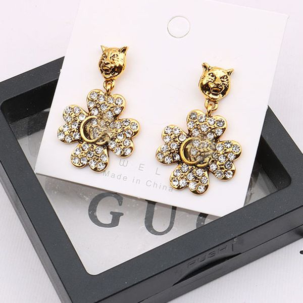 

brand designer orecchini earring women stud luxury tiger flower pendant pearl rhinestone crystal gold double g letter shape 925s silver jewe, Golden;silver