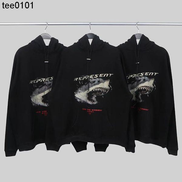 

men's boys and girls hoodies sweatshirts repeat hoodie shark wash old vtg high street hip hop male and female couples doberman hoodie t, Black